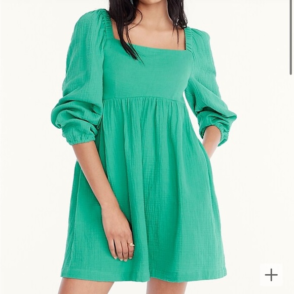 J. Crew Dresses & Skirts - J. Crew Classic Green Cotton Squareneck Gauze Peasant Babydoll Mini Dress SZ L